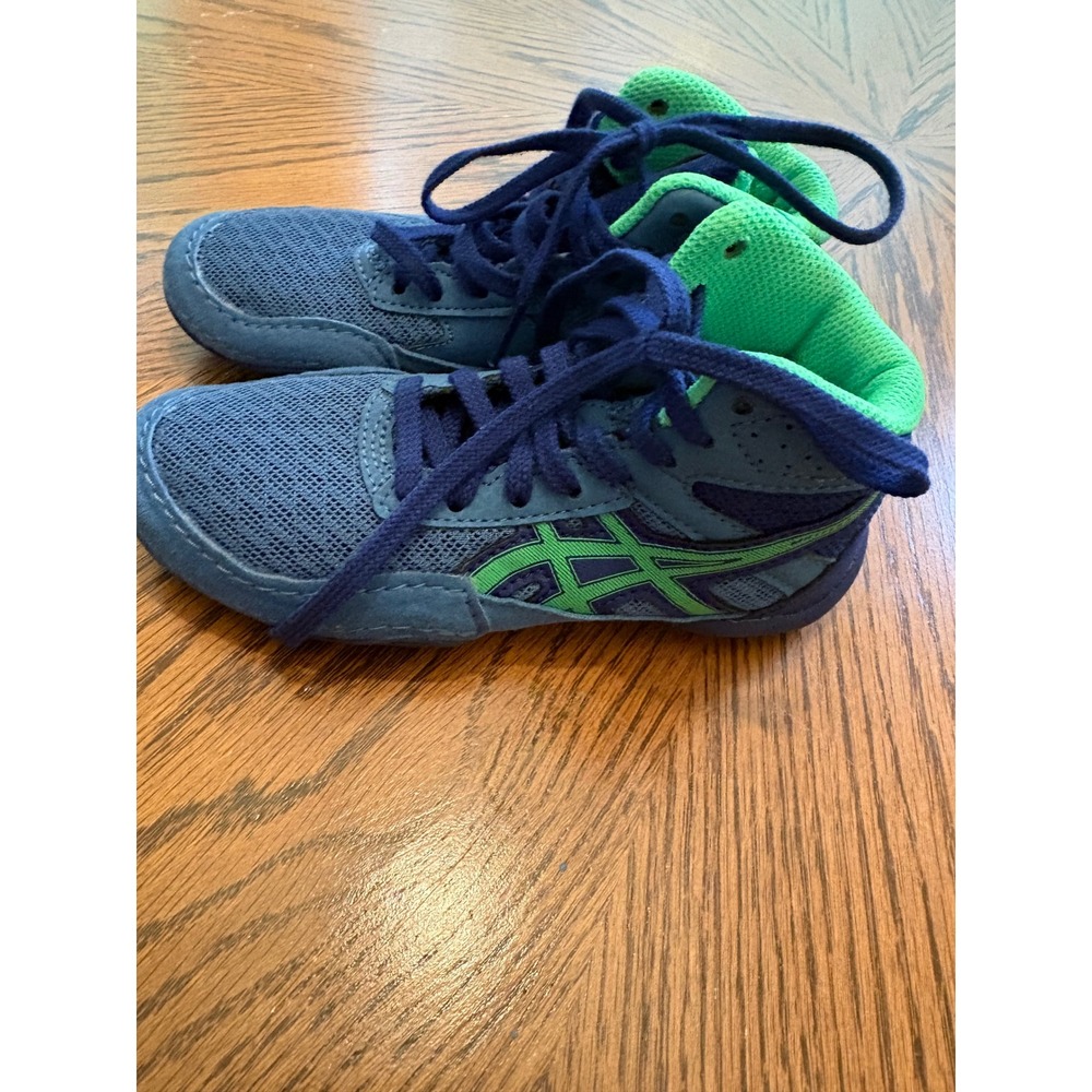 Asics Matflex 6 Kids Wrestling Shoes Blue Green High Top Sneakers K11 - Picture 3 of 8
